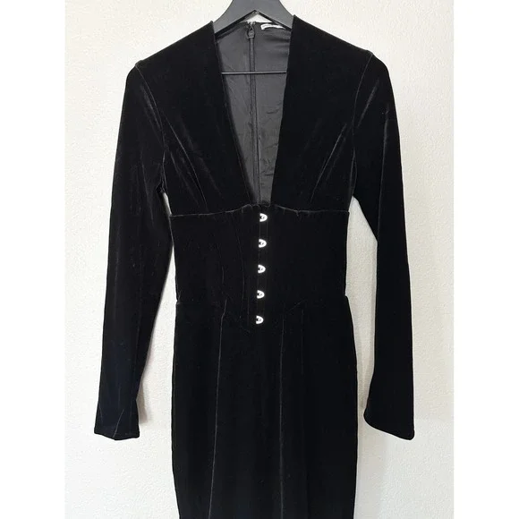 House of CB Arabella Black Velvet Corset Dress Romantic Victorian Goth Size S - Picture 5 of 10